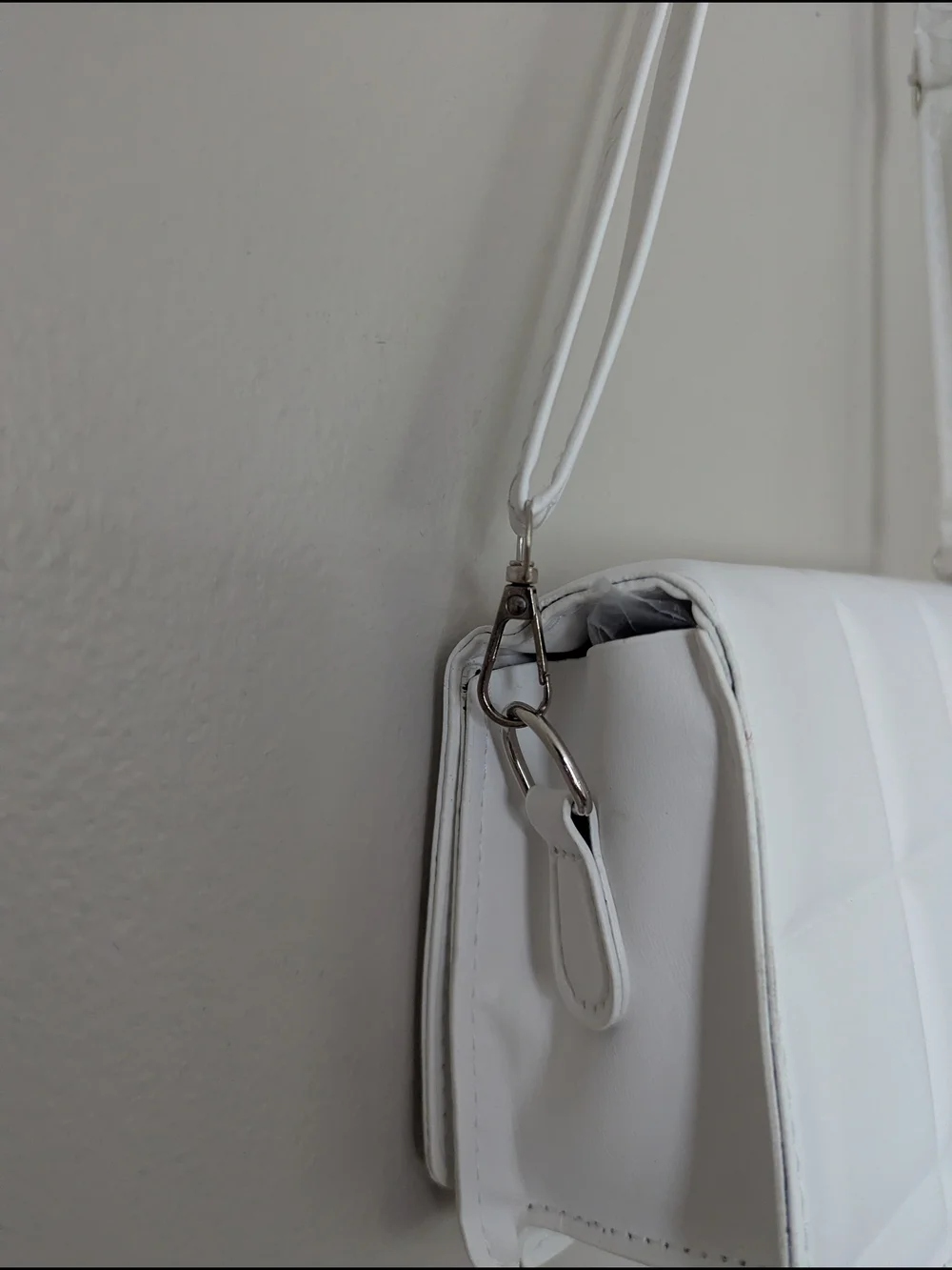 White Quilted Mini Crossbody Shoulder Bag Adjustable Summer Modern Faux Leather